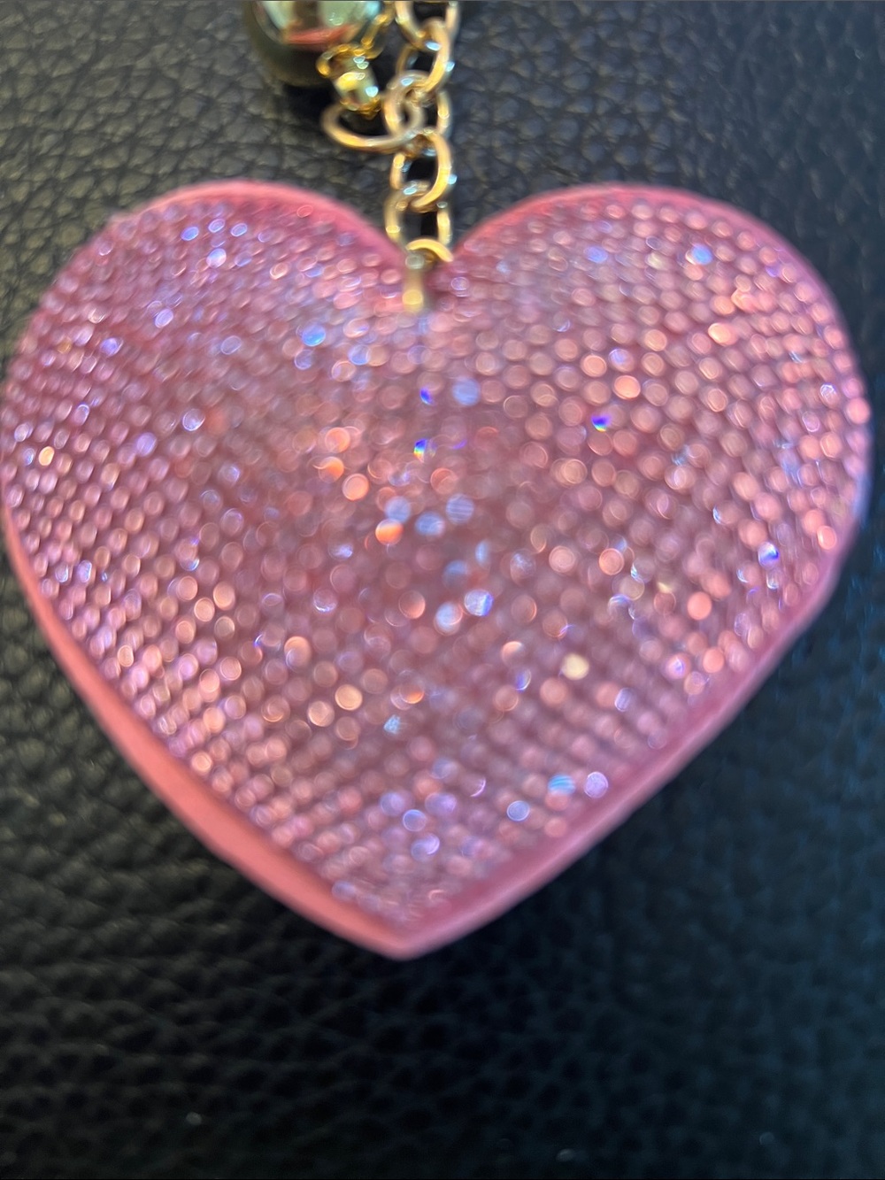 PUFFY PINK RHINESTONE HEART KEY CHAIN/ BAG CHARM - Picture 3 of 3